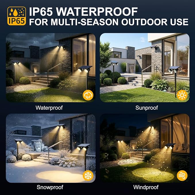 Solar Lights Outdoor Waterproof, Dual Heads Adjustable Solar Spot Lights Outdoor, 2-in-1 Motion Sensor Solar Powered Spotlight Landscape Lighting for Garden, Yard, Pathway- 2 Pack (Warm Light)