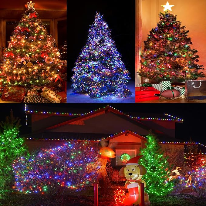 Extra Long 132ft Christmas Decorative Mini Lights, 400 LED Green Wire Fairy Starry String Lights Plug in, Timer & Memory & 8 Modes, for Indoor Outdoor Xmas Tree Wedding Party Decoration, Multicolor