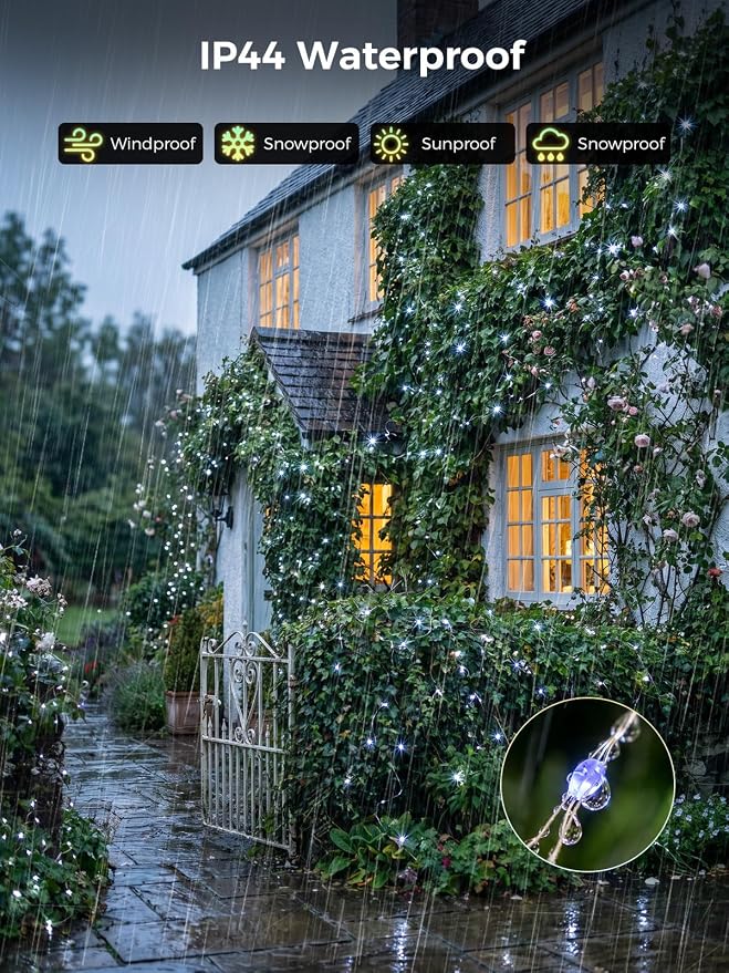 Solar String Lights for Outside,200FT 600 LEDs Solar Fairy Lights,Waterproof 8 Modes Button Outdoor String Light for Patio Garden Backyard Tree Wedding Christmas,Silver Wire,Cool White