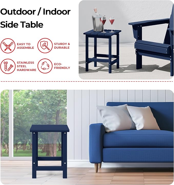 Costaelm Lakeview 12-Piece HDPE Outdoor Patio Furniture Adirondack Chair Conversation Table Set, Navy Blue
