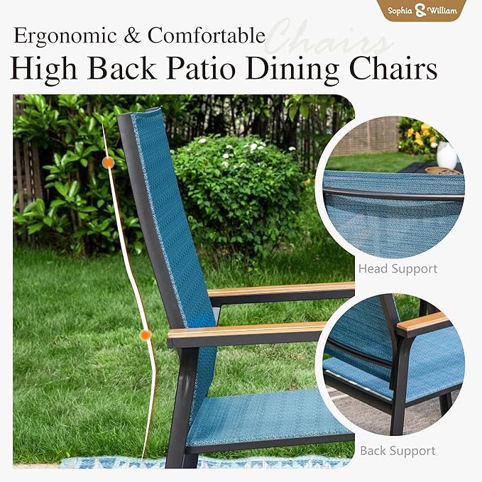 Sophia & William Patio Dining Set for 8, Metal Table & Aluminum Chairs | Rectangle table, Blue Stackable Chairs, Breathable & quick-drying, Light-weight & space-saving, Umbrella Hole, Outdoor