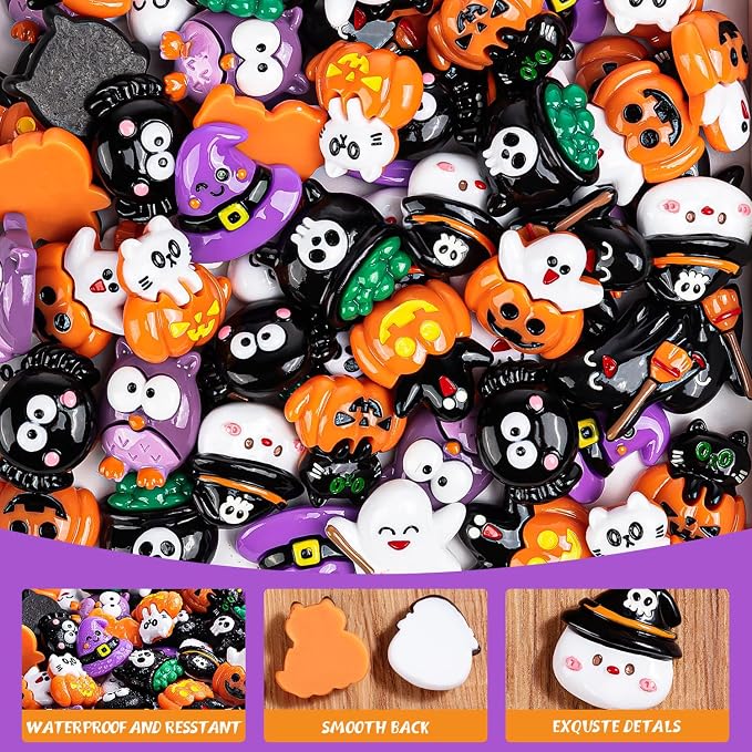 66PCS 11Styles Halloween Resin Flatback Charms Mini Resin Pumpkin Ghost | Halloween Garden Miniatures Figurines, DIY Garden Accessories Meeting Supplies Phone Case