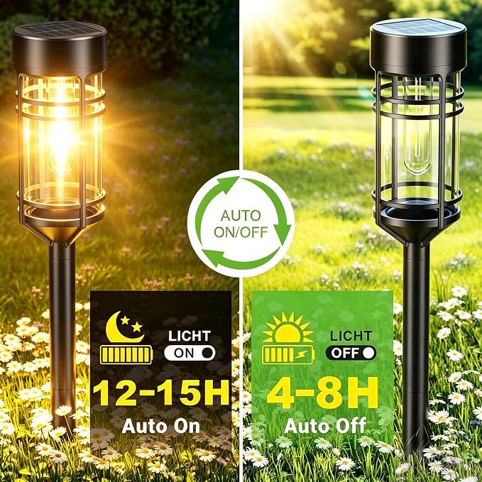 Solar Garden Lights, 2 Pack LED Solar Lights IP65 Outdoor Waterproof, Rugged & Shatterproof for Landscape Lighting Garden Lighting Yard Pathway Walkway Driveway Lawn, 3000K Warm White