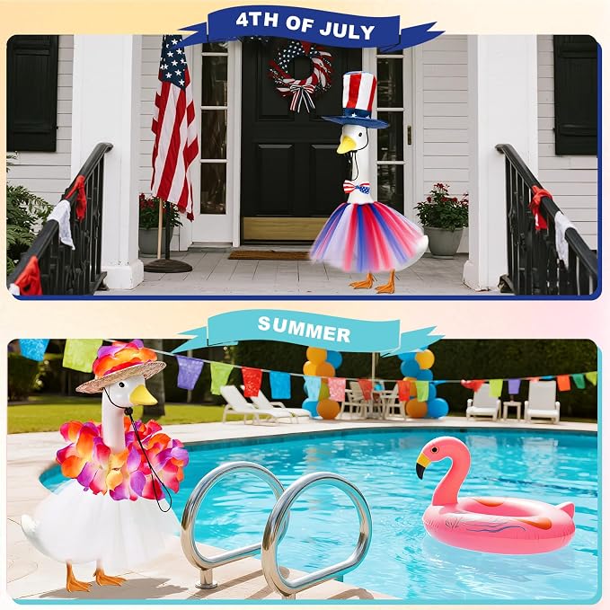 Porch Goose Outfits, 8 Set Holiday Porch Goose Clothes for 17/19/23 inch Lawn Geese 4th of July Summer Halloween Christmas All Seasonal Patio Yard Garden Goose Statue Decor