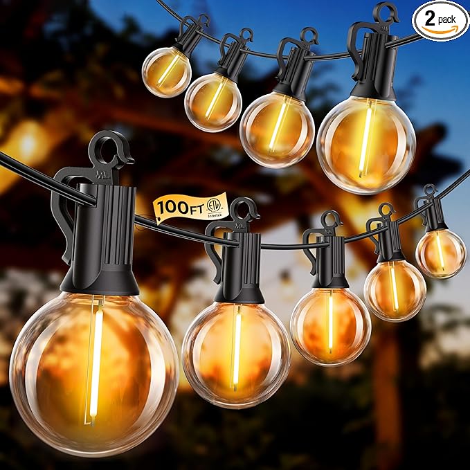 100FT 52 LED Bulbs Outdoor String Lights, IP65 Waterproof String Lights | G40 Shatterproof Connectable Outside Patio Light for Backyard Porch Balcony Garden Decor Christmas Camping Gazebo