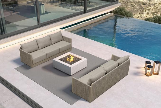 PURPLE LEAF Patio Furniture Set 6 Pieces Outdoor Conversation Sets PP Rope Patio Sofa with Cushions and Pillows Manual Weaving Deep Seating Furniture for Porch Lawn Backyard Beige