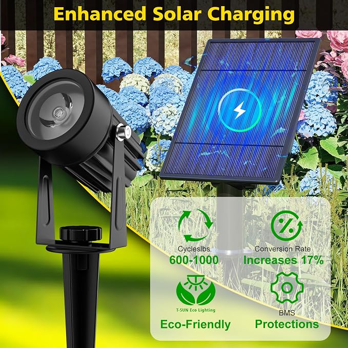 T-SUN Solar Spotlights Outdoor, 2-in-1 Waterproof Color Changing Solar Landscape Spotlights, Dusk to Dawn Dual Head Solar Lights for Garden, Yard, Driveway, Pool Area(RGB)