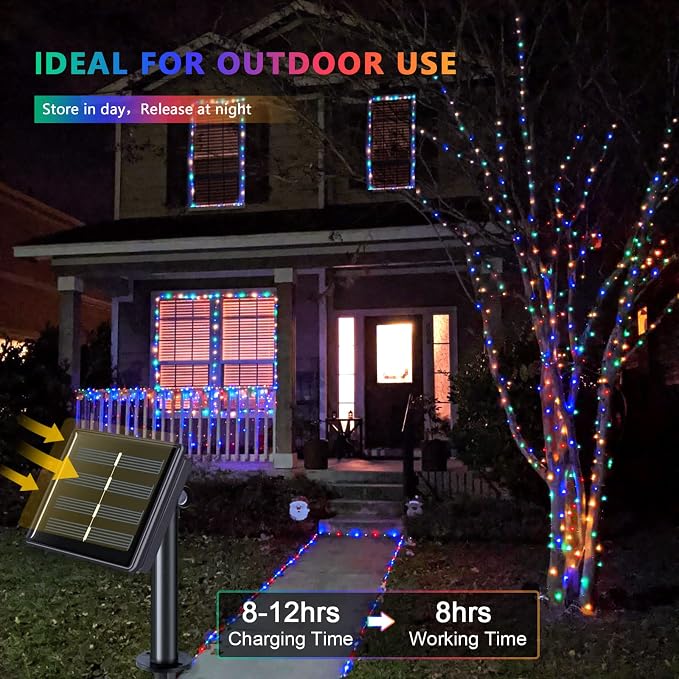 JMEXSUSS 4 Pack Solar Fairy Lights, Each 33ft 100 LED, Multicolored | Outdoor Waterproof, 8 Modes Solar Christmas String Lights for Garden Yard Tree Christmas Decorations