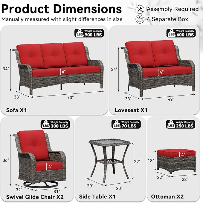 7 Piece Outdoor Wicker Patio Furniture Set, Outdoor Swivel Rocker Patio Chairs Set with Thickened Olefin Cushions, High Back and Deep Seating, Hand-Woven PE Rattan for Porch, Deck