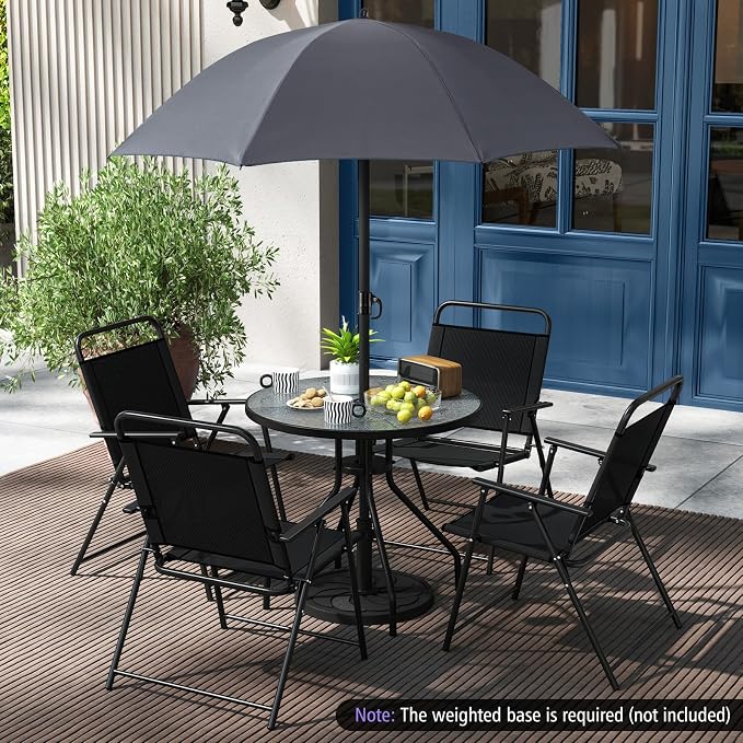 Tangkula 6 Pieces Folding Patio Dining Set, 4 Chairs and 31.5 inches Round Table, Patio Umbrella Included, for Indoor Outdoor Poolside or Balcony