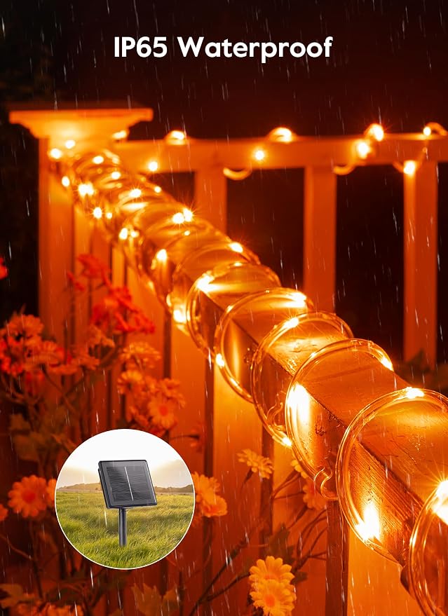 Brightown Halloween Solar Rope Lights, 39FT 100LED, Orange | IP65 Solar Fairy Lights with 8 Lighting Modes, Halloween Decoration Outdoor for Party Garden Yard Holiday Tree Decoration