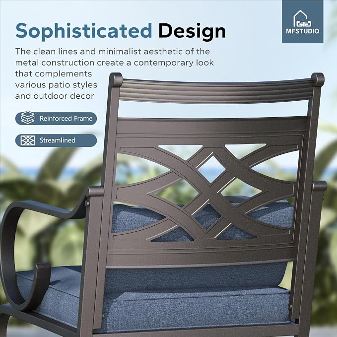 MFSTUDIO 7 PCS, Patio Dining Set, 60"×38", Umbrella Hole, Blue | Steel, Metal, E-coated frame