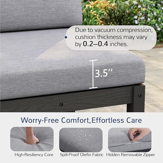 Stoog 3-Seater Patio Sofa, Modular Outdoor Sectional with Waterproof HIPS Frame & Quick-Dry Olefin Cushions – All-Weather for Backyard, Deck, Garden, Black