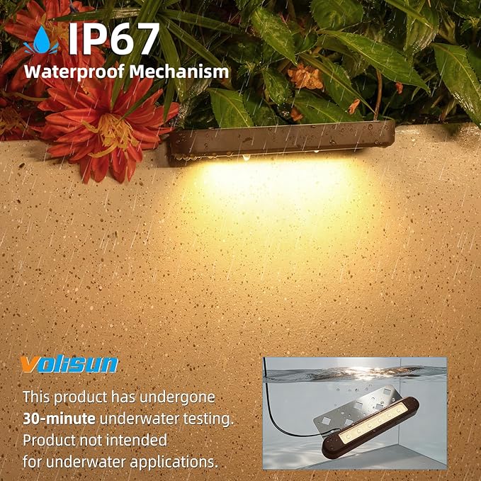 VOLISUN 7 Inch Retaining Wall Lights, 2700K Hardscape Lighting, 6 Pack | IP67 Waterproof, Cuttable Low Voltage Landscape Lighting, 12V Paver Lights, 2.8W Outdoor Step Lights