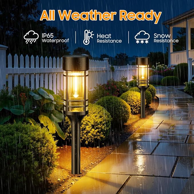 LETMY Solar Pathway Lights Outdoor, 4 Pack Solar Lights Outdoor Waterproof IP65, Bright Garden Light for Yard Walkway Driveway Landscape Garden Decor