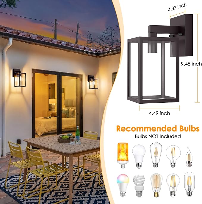 MATAMEYE Outdoor Wall Lantern, Waterproof Exterior Wall Sconce Light Fixture, Dark Chocolate Front Door Lamp, Anti-Rust E26 Socket Porch Lighting