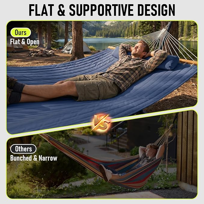 FULIYE Double Hammock with Stand for Outdoor，2 Person Heavy Duty Portable Hammock with Adjustable Steel Stand and Balance Ropes Included – for Patio, Backyard, Garden, Beach (Purplish Blue)