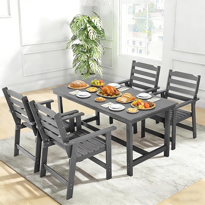 FUNBERRY Outdoor Dining Chairs Set of 4, HDPE Patio Chairs for Outside | Wood-Grain, HDPE All Weather, No Rot or Rust or Crack, UV Fade Shield, 330LBS Weight Capacity, Easy-Clean for Outside