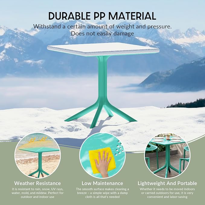 WestinTrends Playa 31.5" Square Plastic Outdoor Patio Dining Table for 4, Turquoise