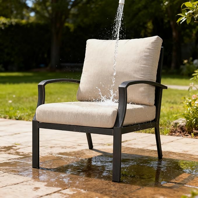 Outdoor Sofa Chair Set of 2, Never-Rust Aluminum Patio Club Chairs, Deep-Seating Patio Sofa Armchair with Thick Cushion, Outdoor Single Chairs for Garden, Deck, Indoor, Poolside, Dark Bronze