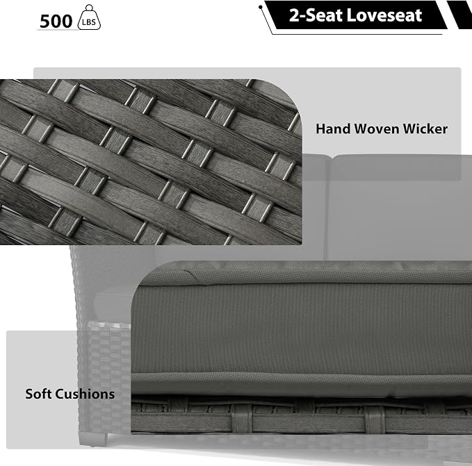 KIGOTY 7 Piece Patio Furniture Set, Outdoor PE Wicker Rattan Outdoor Dining Set, Patio Table and Chairs Set, Patio Conversation Sofa Set with Dining Table and Ottoman(Grey-Grey)