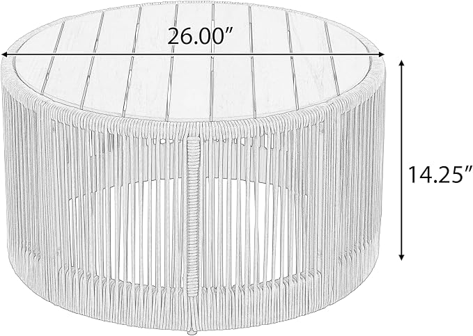 Round Rattan Coffee Table, Wood Outdoor Coffee Table, Rustic Patio Table Weather-Resistant Outdoor Furniture, for Garden, Balcony, Porch, Grey