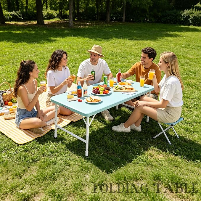 Portable Plastic Folding Table 4ft/6ft/8ft Heavy Duty White Black Picnic Dining Table Fold-in-Half for Camp Party Kitchen Indoor Outdoor