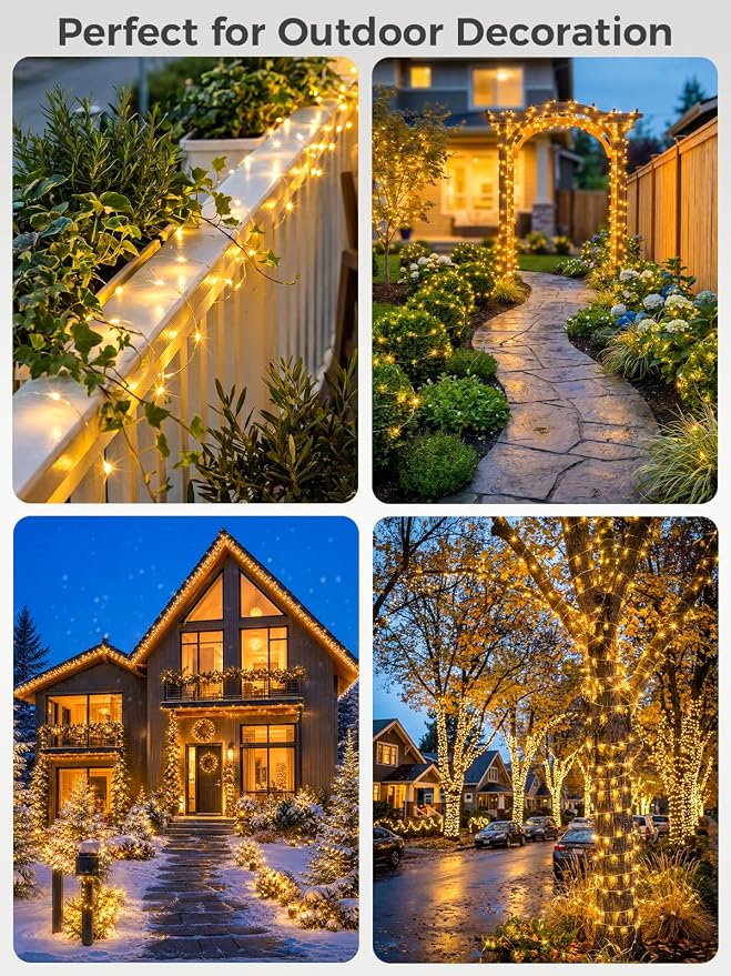 Solar String Lights for Outside,200FT 600 LEDs Solar Fairy Lights,Waterproof 8 Modes Button Outdoor String Light for Patio Garden Backyard Tree Wedding Christmas,Silver Wire,Warm White