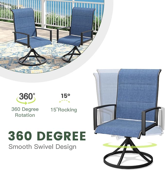 Outdoor Dining Set for 8, 60.1" Outdoor Dining Table with Umbrella Hole and Padded Textilene Patio Swivel Chairs, 9 Pieces Patio Table and Chairs Set for Garden Backyard, Dark Blue and Black