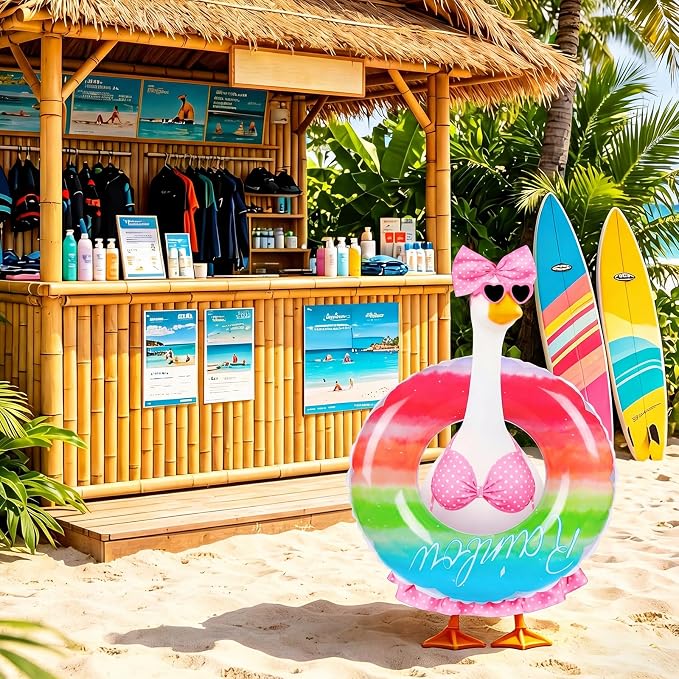 Porch Goose Summer Outfit, 23 Inch Hawaiian Bikini Costume, Accessories Include Bow, Sunglasses & Swim Ring, Fits Cement Goose Statue for Garden Patio Yard Outdoor Decor (Polka Dot)