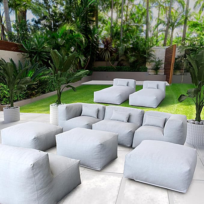 ANNYH Patio Modern ERACLEA(9P) Outdoor Furniture Sectional Conversation Set - Combines 2Lounger 2Middle 2Corner 3Ottoman/Coffee Exp Foam Filled Chairs.A Unique Modular Contemporary Sofa (Cloud Gray)