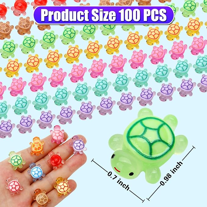 100 Pcs Mini Resin Turtles Glow in the Dark Tiny Sea Turtle Animals Figures | Luminous Miniature Figurines Small Plastic Ocean Animal for Fairy Garden Micro Landscaping Dollhouse Home Decor Party Gifts