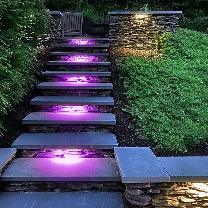 LEONLITE 8-Pack RGBCW 4 Inch LED Hardscape Lighting, Color Changing | LED Landscape Lighting, 12-24V AC/DC Paver Light Low Voltage Retaining Wall Lights, 1W Outdoor Step Lights, ETL