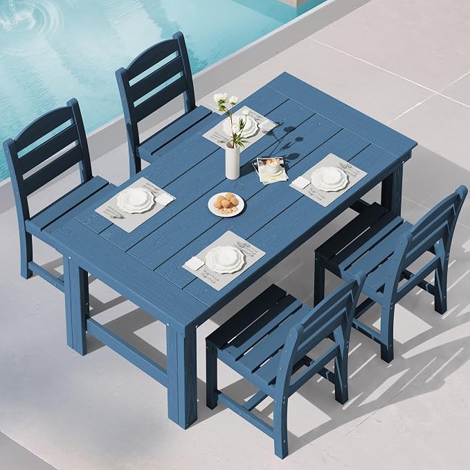 SERWALL HDPE Outdoor Dining Table and Chairs Set for 4 | with Armless Chair Seat