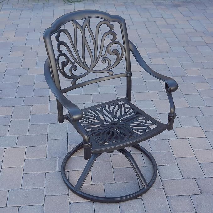 Darlee Elisabeth 7 Pc Cast Aluminum Dining Set w/ 60 Inch Round Table & Swivel Rockers in Antique Bronze/Sesame