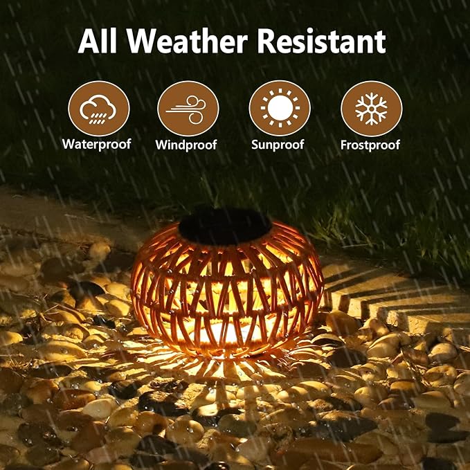 Solar Lights Outdoor Waterproof, 4 Pack Rattan Solar Lantern, Outdoor Solar Lights for Yard, Solar Table Lanterns Decorative, Solar Garden Lights Table Lamp Decor, Outdoor Table Lights Solar Powered