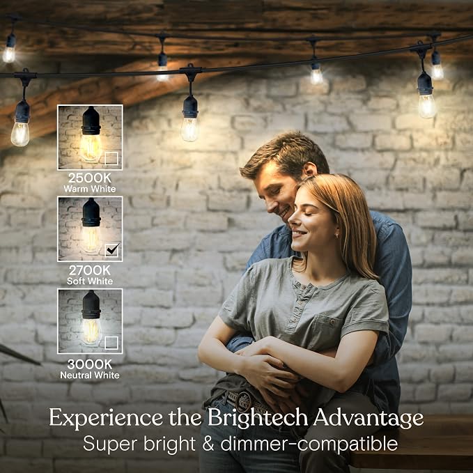 Brightech Ambience Pro - 24 Ft Waterproof LED Outdoor String Lights - Hanging, Dimmable 2w Vintage Edison Bulbs -Commercial Grade Patio Lights Create Cafe Ambience in Your Backyard - 7 Lights, Black