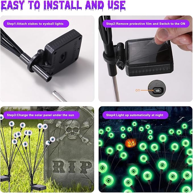 ASMAD Halloween Decorations Outdoor Solar Scary Eyeball Lights,8Pack 64LEDs | Halloween Lights, Halloween Decor, Green Eyeball Swaying Lights, Solar Path Lights Waterproof for Garden/Patio/Party Decor