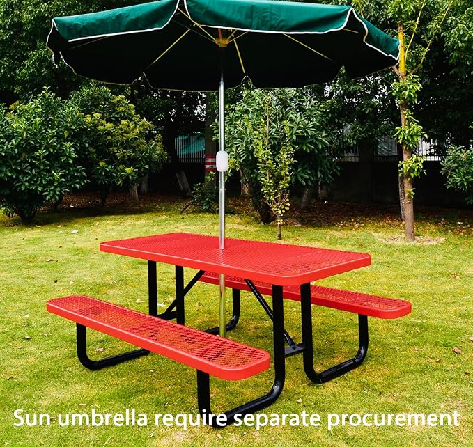 Heavy Duty 6' Rectangular Picnic Table, Expanded Metal, (72" Long) (Red)