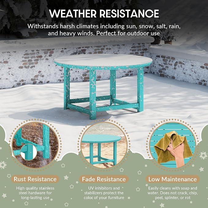 WestinTrends Malibu Kids Outdoor Patio Furniture HDPE 38" Wide Round Dining Table, Turquoise