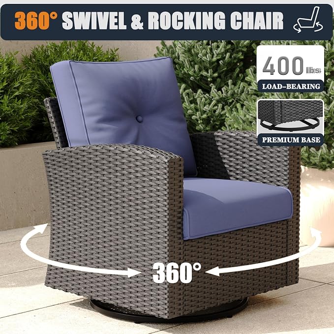 Patio Furniture Set with Fire Pit Table, 11 Pieces Outdoor All-Weather Wicker Conversation Sectional Chair Sofa Set with 2 Swivel Chairs