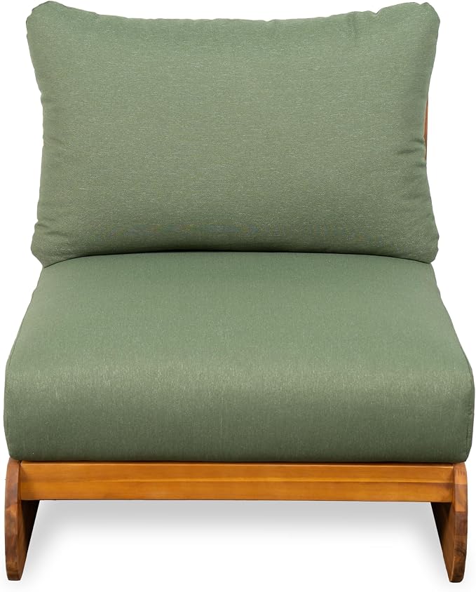 Christopher Knight Home Isabel 5-Seater Outdoor Patio Furniture Set with Removable Cushion, Acacia Wood Patio Conversation Set with 3-Seater Sofa & Club Chairs, 3 Piece Sectional Sofa Set, Green+Teak