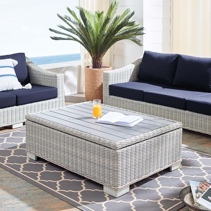 Modway EEI-3982-LGR Conway Outdoor Patio Wicker Rattan Coffee Table, Light Gray, 15" x 45" x 31"