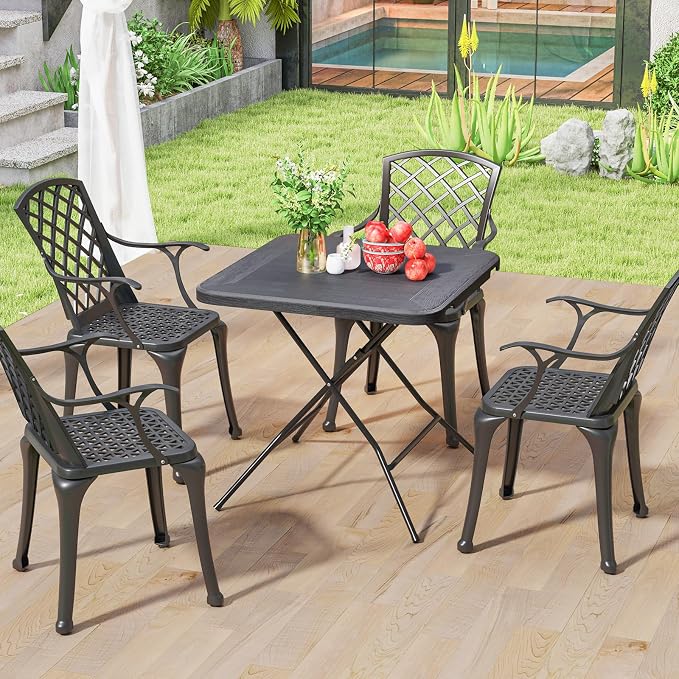 Tangkula 31.5" Square Folding Table, Indoor Outdoor Foldable Plastic Table with HDPE Tabletop, Sturdy Metal Fame, Carrying Handle, 4 Person Picnic Table for Camping BBQ Party