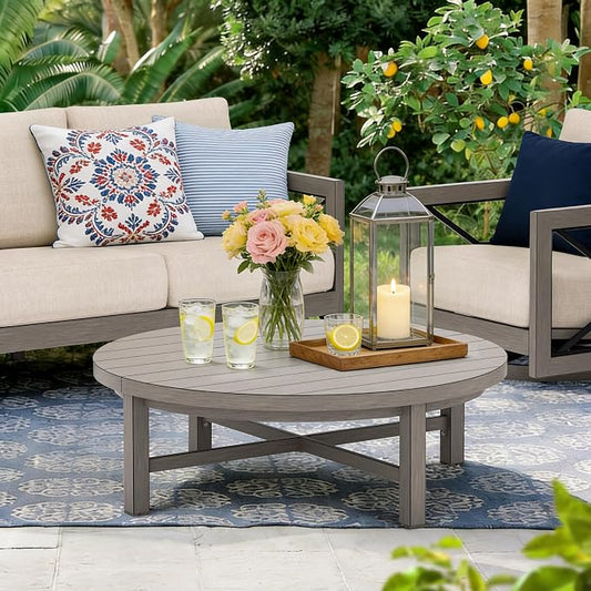 Ulax furniture 45-Inch Round Patio Coffee Table, Durable Aluminum Outdoor Side Table