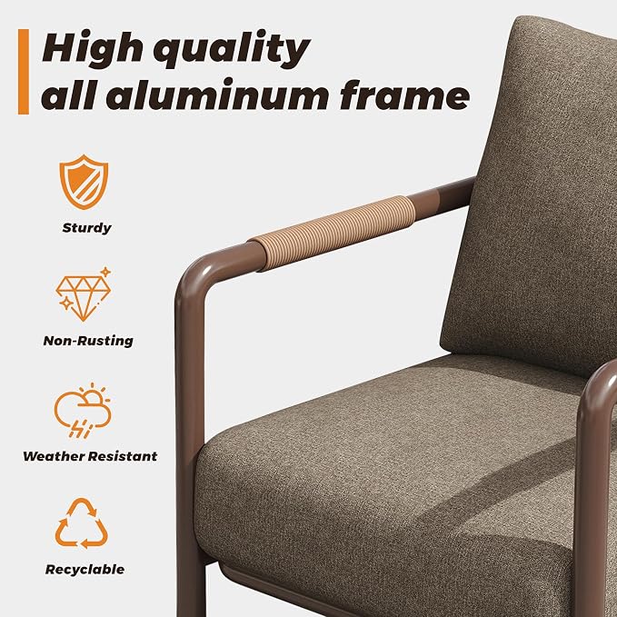 Outdoor Aluminum Patio Furniture Set with 43" Fire Pit Table,7-Seat Outdoor Conversation Set with Swivel Chairs & Loveseat & Ottomans, All-Weather Patio Set for Backyard，Brown