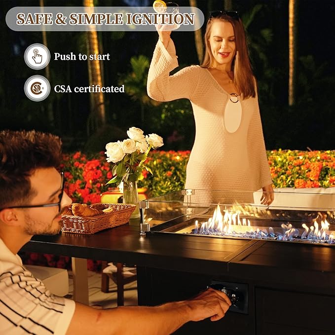 PIZZELLO 5 Pieces Patio Furniture Set w/ 60" Gas Fire Pit Table and 4 Patio Swivel Dining Chairs, Outdoor Conversation Set 50,000 BTU Aluminum Propane Fire Pit Patio Chairs Set of 4 for Backyard