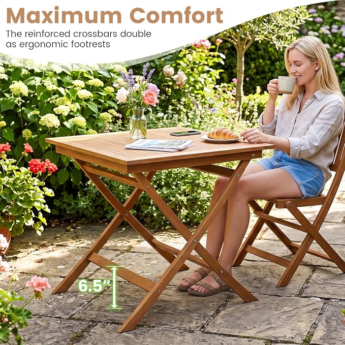 Tangkula Teak Wood Folding Outdoor Table, 32-Inch Square Patio Dining Table for 4, Collapsible Outside Bistro Table with Sturdy X-Frame for Deck, Balcony, Yard, Poolside & Porch