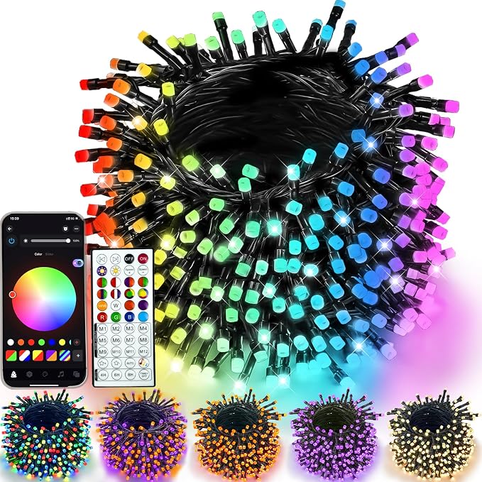 Smart Color Changing Christmas Halloween Tree Light String 66 FT 200 LED | App and Remote Controlled,Music Syn, 16M Multicolors and Multi Modes, Timer, IP44 Waterproof Indoor Outdoor RGB Xmas lights