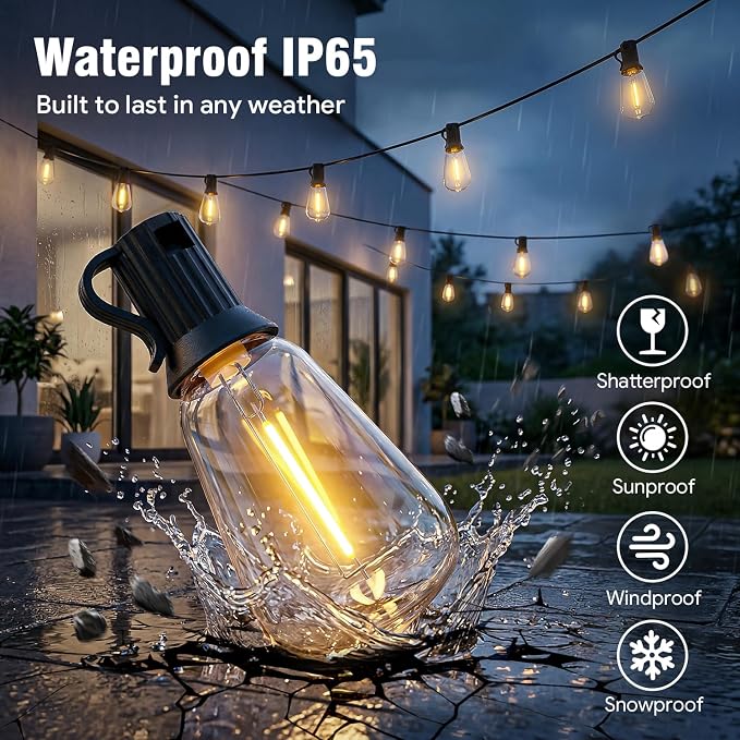 Outdoor String Lights 25FT, APP & Remote Control Dimmable Patio Lights, Plug in LED String Lights with Timer, Waterproof Backyard Pergola Garden Party Decor